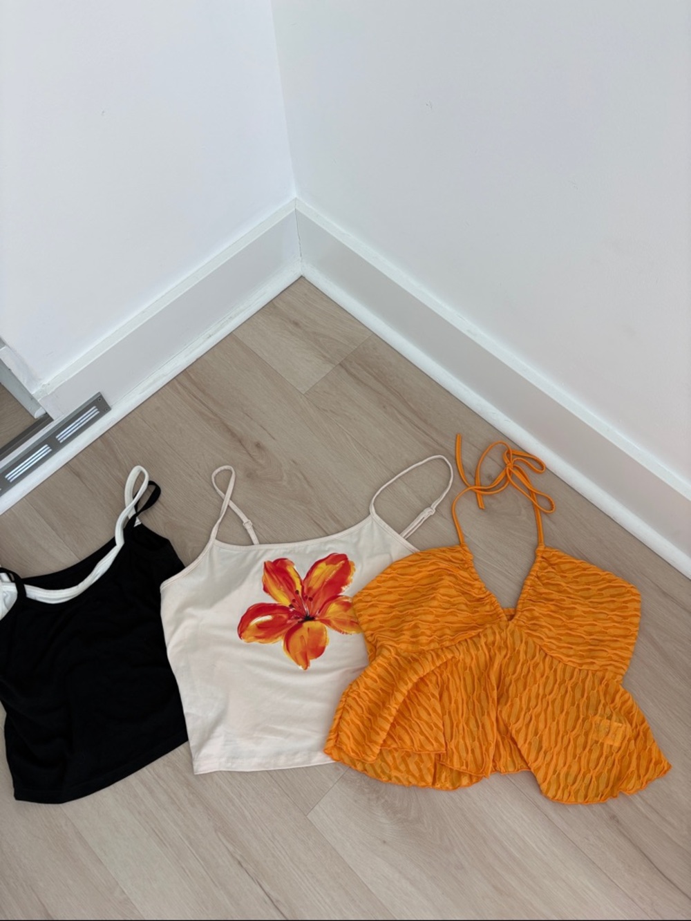 SHEIN Orange Textured Halter Peplum Camisole